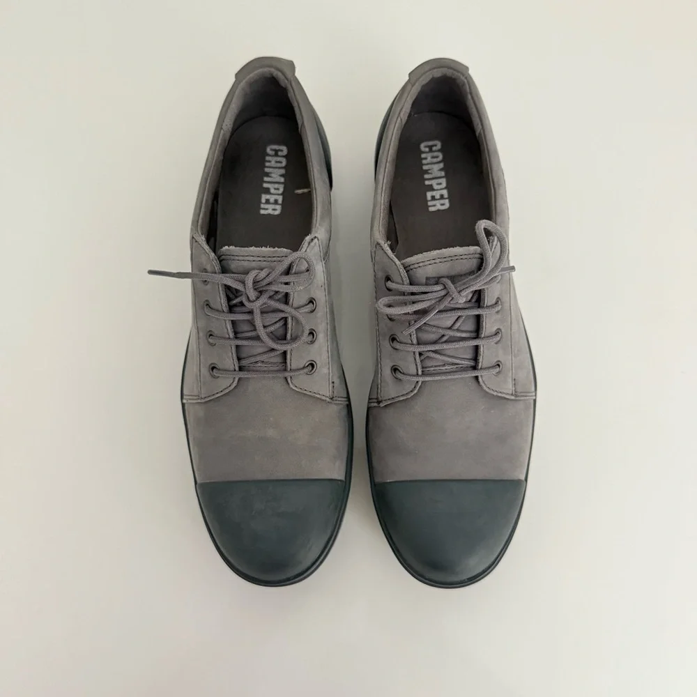 Camper Pix Gray Black Cap Toe Leather Oxford Shoes Women 39 Minimalist Comfort - Picture 3 of 7
